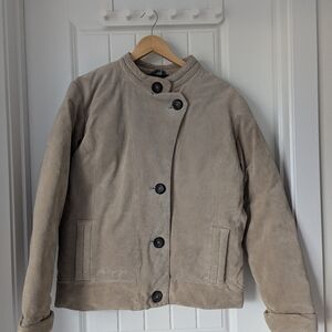 Washable Winter Beige Suede Bomber Jacket Size XL